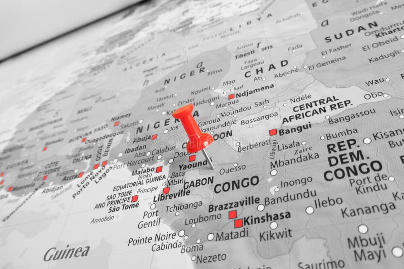 Red marker over Congo map. Red marker over Congo map