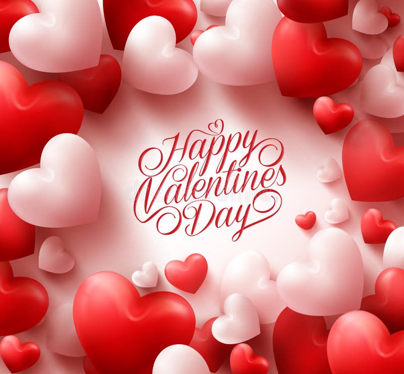 3D Realistic Red Hearts Background with Sweet Happy Valentines Day Greetings in the Middle. Vector Illustration. 3D Realistic Red Hearts Background with Sweet Happy Valentines Day Greetings in the Middle. Vector Illustration