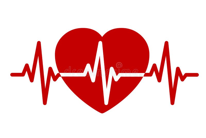 Czerwony serce, pulsu jeden linia, kardiograma znak, bicie serca - wektor