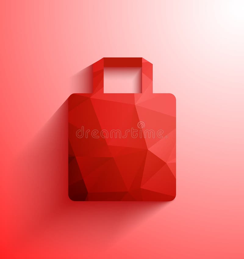 czerwony torby na zakupy Abstrakcjonistyczny poligonalnego kształta torba na zakupy z długim cieniem ilustracji czerwony torby na zakupy Abstrakcjonistyczny poligonalnego kształta torba na zakupy z długim cieniem ilustracji