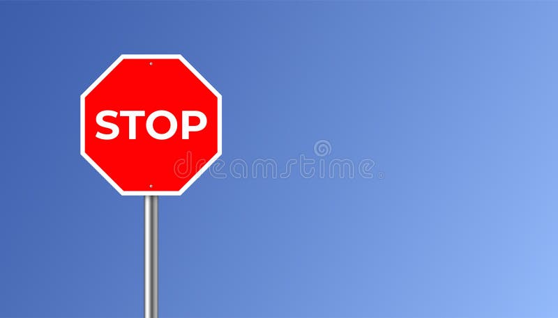 Czerwony znak stop z przezroczystym niebieskim niebem w tle. ilustracja wektorowa