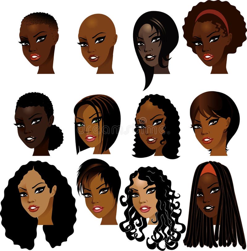 Vector Illustration of Black Women Faces. Great for avatars, makeup, skin tones or hair styles of African women. Vector Illustration of Black Women Faces. Great for avatars, makeup, skin tones or hair styles of African women.