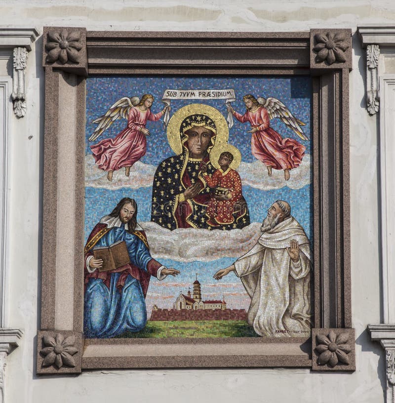 Czestochowa, Poland, 19 March 2020: Colorful mosaic on one of the walls of the sanctuary of the Mother of God in Jasna Góra i