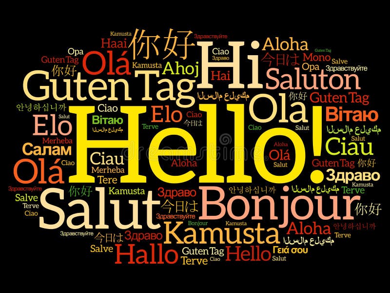 Hello word cloud collage in different languages of the world, background concept. Hello word cloud collage in different languages of the world, background concept