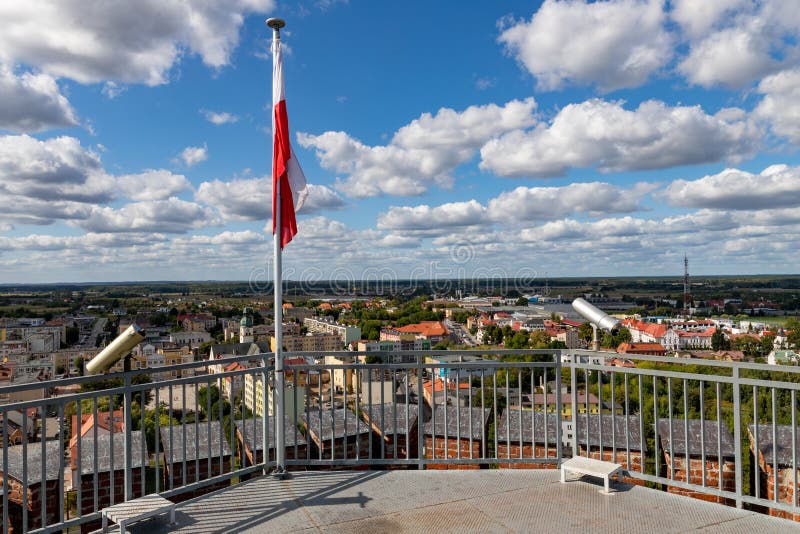 Czluchow, Pomeranian / Poland - September, 6, 2019: View from the Teutonic tower on the city of Czluchow. Panorama of small cities