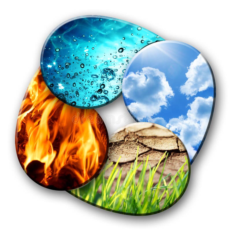 Four elements of Nature: water, fire, sky and earth. Four elements of Nature: water, fire, sky and earth