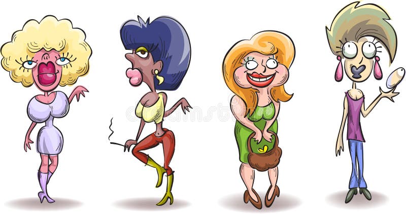Cztery karykatur brzydka kobieta ilustracji Cztery karykatur brzydka kobieta ilustracji