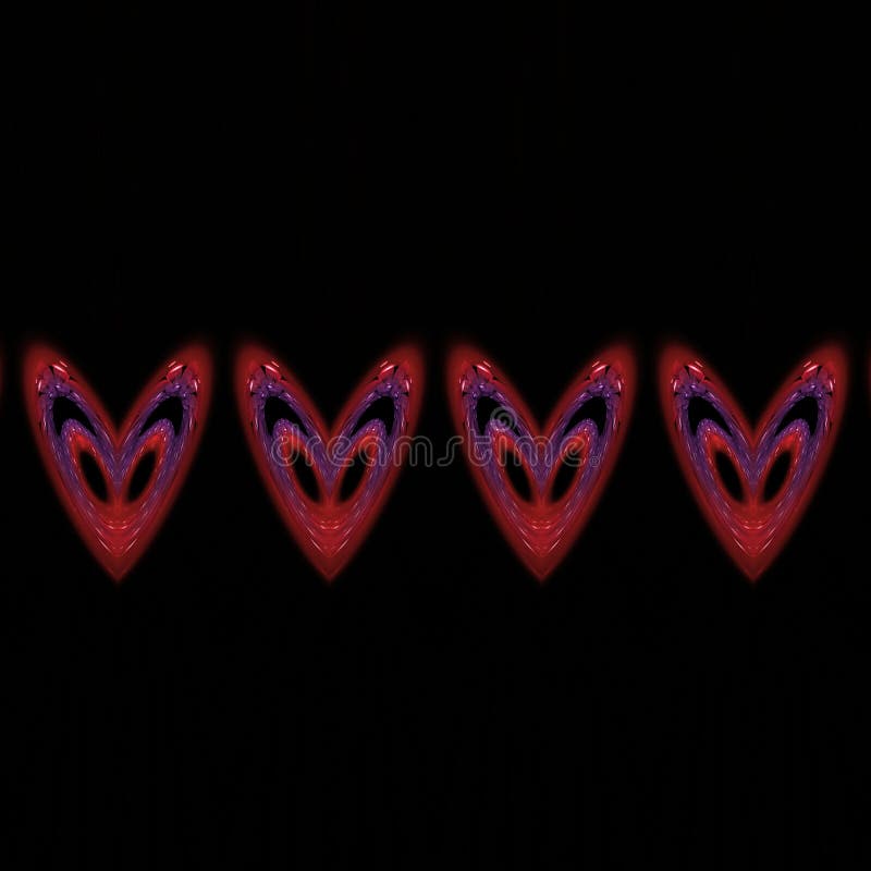 Cztery kolorowego czerwonego błękitnego fractal serca na czerni płytce royalty ilustracja Cztery kolorowego czerwonego błękitnego fractal serca na czerni płytce royalty ilustracja