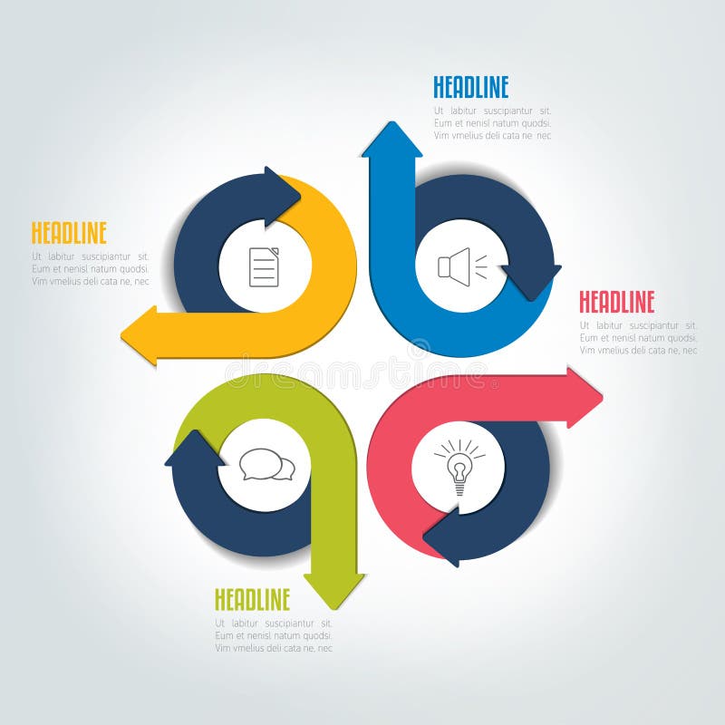 Cztery kroka okrążają strzałkowatego infographic plan, szablon, mapa, diagram, moduł ilustracja wektor