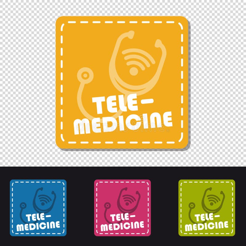Cztery kwadratów guzików Kolorowy Telemedicine Odizolowywający Na Przejrzystym tle - Kolorowa Wektorowa ilustracja - royalty ilustracja