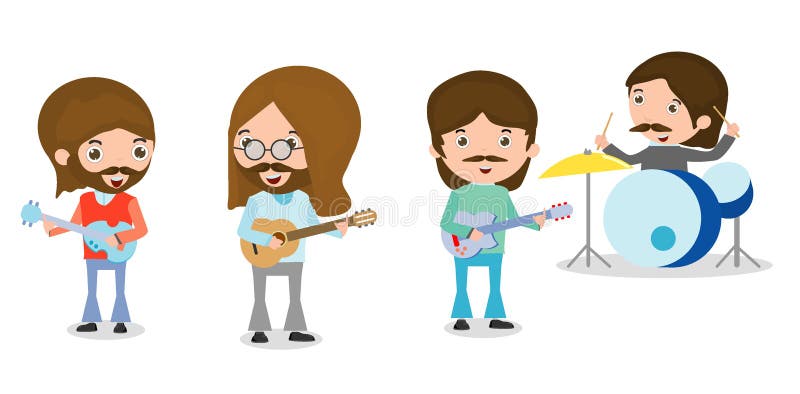 Cztery ludzie w muzycznym zespole na białym tle, osoba bawić się instrumenty muzycznych, ilustracja potomstwa bawić się różnego m royalty ilustracja Cztery ludzie w muzycznym zespole na białym tle, osoba bawić się instrumenty muzycznych, ilustracja potomstwa bawić się różnego m royalty ilustracja