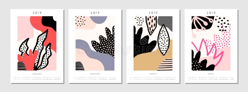 2019 Cztery miesięcy Printable Kalendarzowy szablon royalty ilustracja 2019 Cztery miesięcy Printable Kalendarzowy szablon royalty ilustracja