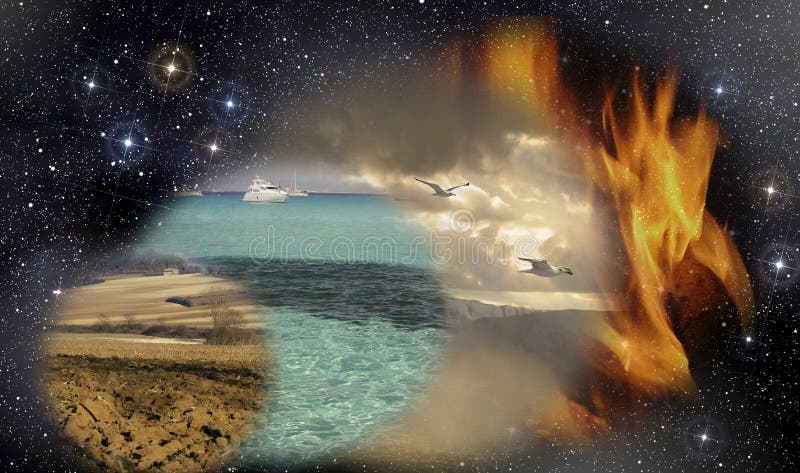 The four primordial elements as they were defined by the ancient Greek philosophers in the ether: earth, water, air and fire. The four primordial elements as they were defined by the ancient Greek philosophers in the ether: earth, water, air and fire.