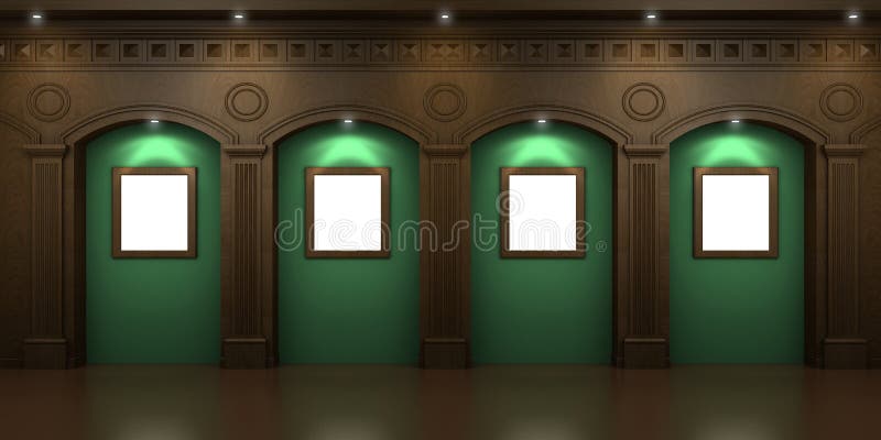 Four arched niches in the dark interior with hidden illumination. Four arched niches in the dark interior with hidden illumination