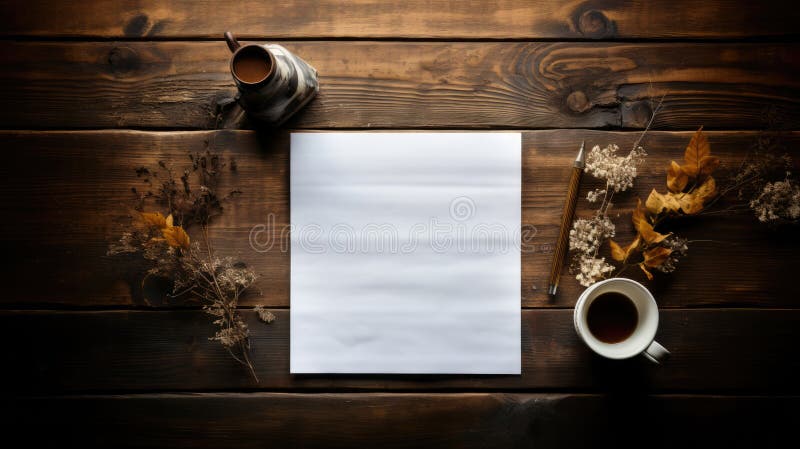 Czysty papier do pisania na starym drewnianym biurku, gotowy do dodania niestandardowego tekstu ilustracji