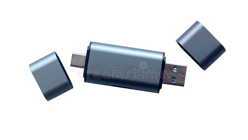 Image of Card Reader OTG Type-C USB 3.0 2in1 for all types of smartphones with type-C connectors and USB connectors on white background, fit for Graphic assets. Image of Card Reader OTG Type-C USB 3.0 2in1 for all types of smartphones with type-C connectors and USB connectors on white background, fit for Graphic assets
