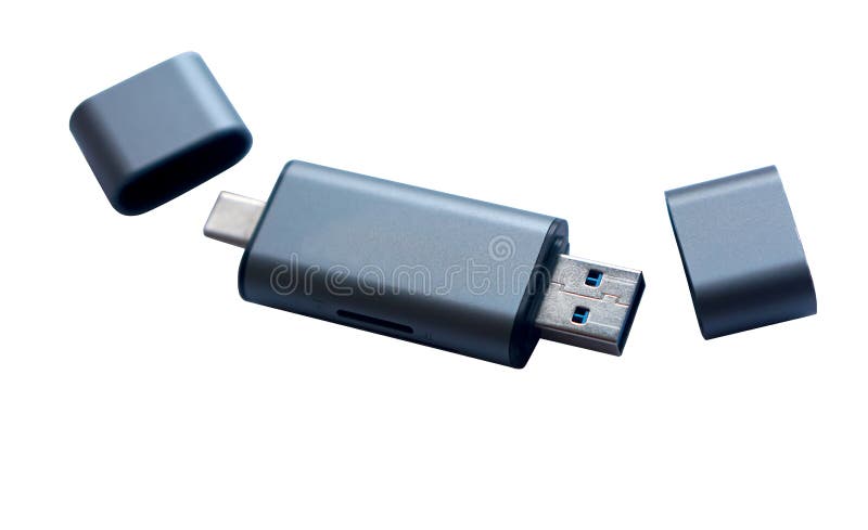 Image of Card Reader OTG Type-C USB 3.0 2in1 for all types of smartphones with type-C connectors and USB connectors on white background, fit for Graphic assets. Image of Card Reader OTG Type-C USB 3.0 2in1 for all types of smartphones with type-C connectors and USB connectors on white background, fit for Graphic assets