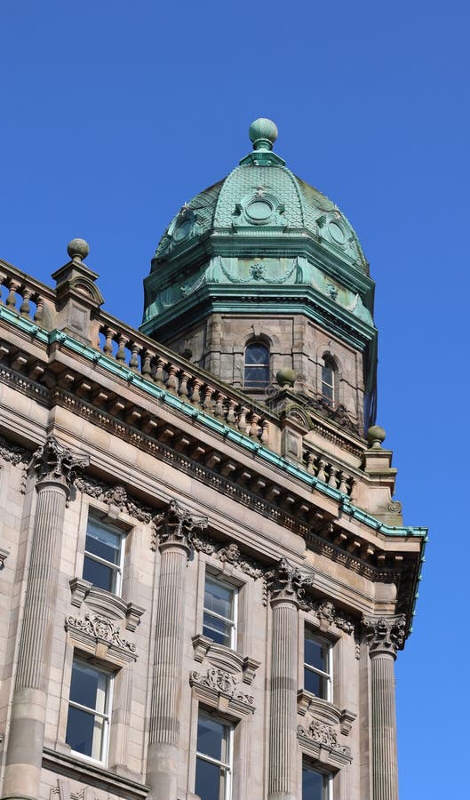 BELFAST NORTHERN IRELAND UNITED KINGDOM 06 03 2023: Part of the Scottish Provident Institution building was built in sections between 1897 and 1902 with a design by Young Mackenzi. BELFAST NORTHERN IRELAND UNITED KINGDOM 06 03 2023: Part of the Scottish Provident Institution building was built in sections between 1897 and 1902 with a design by Young Mackenzi