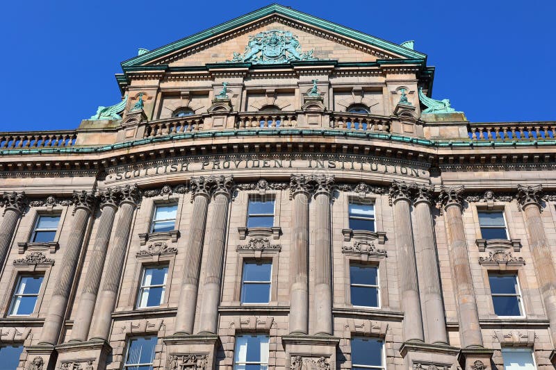 BELFAST NORTHERN IRELAND UNITED KINGDOM 06 03 2023: Part of the Scottish Provident Institution building was built in sections between 1897 and 1902 with a design by Young Mackenzi. BELFAST NORTHERN IRELAND UNITED KINGDOM 06 03 2023: Part of the Scottish Provident Institution building was built in sections between 1897 and 1902 with a design by Young Mackenzi