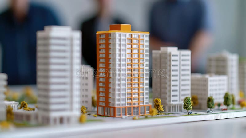 Członkowie zespołu wnoszący swój wkład w model miasta symbolizujący jedność pracy zespołowej i strukturę miejską ilustracji