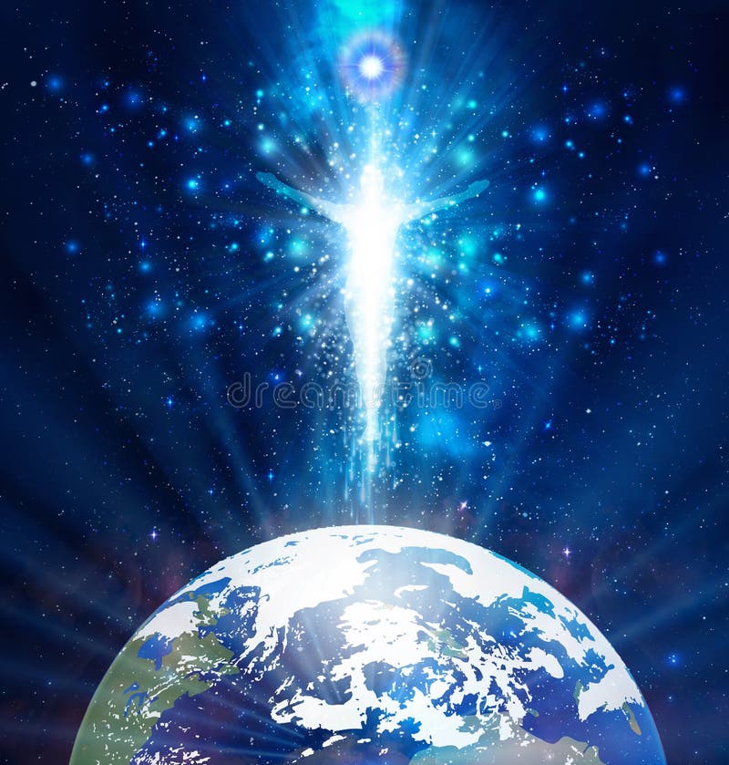 Człowiek wszechświat niebieskie światło medytacja uzdrawiająca duchowo ludzkie ciało energia astralna projekcja podróż