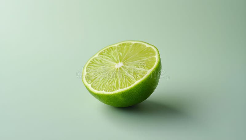 Cálida de corte fresco a la mitad, con colores y texturas verdes vivos en un suave fondo pastel que destaca la cocina. Una cal dividida exhibe su alegre y verde interior con un suave fondo pastel. Este armario destaca su frescura y añade un toque de color adecuado para los usos culinarios.