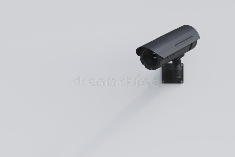 Cámara CCTV negra en una pared blanca ilustración del vector Cámara CCTV negra en una pared blanca ilustración del vector