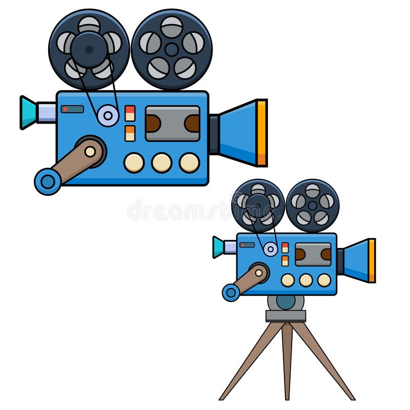 Cámara de película del vintage en estilo plano aislada en el fondo blanco Diseñe el elemento para el cartel, tarjeta, bandera, av ilustración del vector Cámara de película del vintage en estilo plano aislada en el fondo blanco Diseñe el elemento para el cartel, tarjeta, bandera, av ilustración del vector