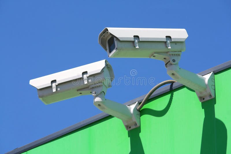 Detail of two security cameras. Detail of two security cameras