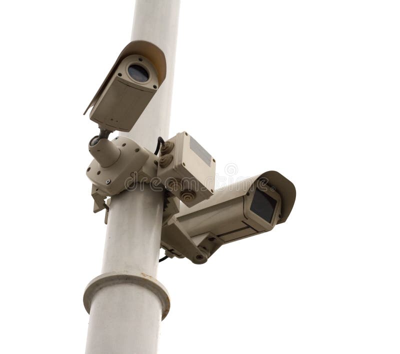 Two modern outdoor surveillance cameras. Two modern outdoor surveillance cameras