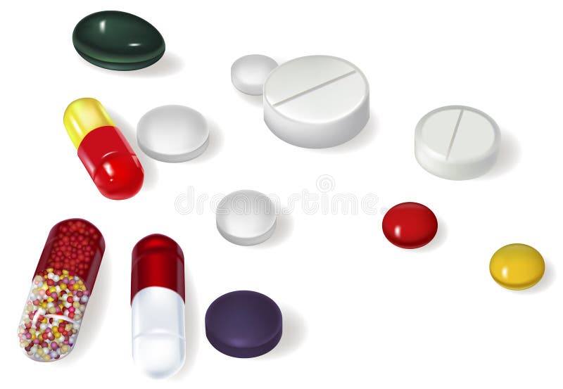 Set of images of medications in tablets and capsules. Set of images of medications in tablets and capsules