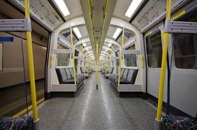View inside of London's Tube // Circle & Hammersmith line train. View inside of London's Tube // Circle & Hammersmith line train