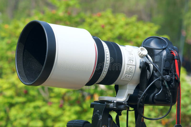 The close-up of DSLR camera with telephoto len. The close-up of DSLR camera with telephoto len