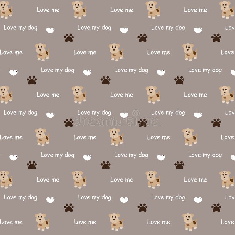 Cão bonito de Brown e pé do cão com patte conceptual do texto e do coração ilustração do vetor