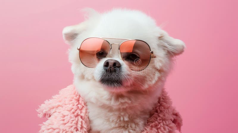 Cão branco e engraçado vestido no estilo de dançarina de discoteca. ai gerada