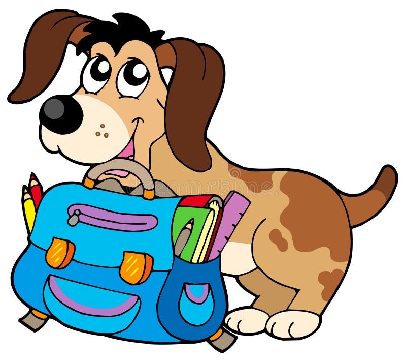 Cão com saco de escola