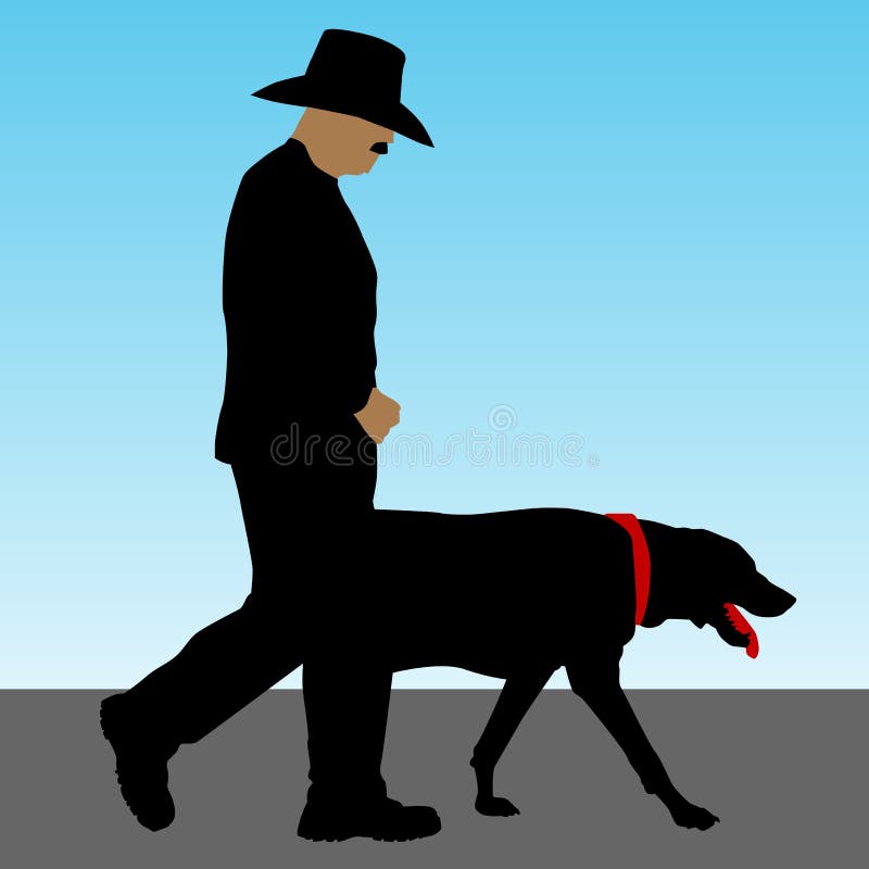 Homem a passear o cão ilustração do vetor