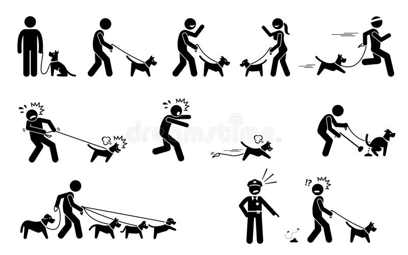 Homem a passear o cão ilustração stock