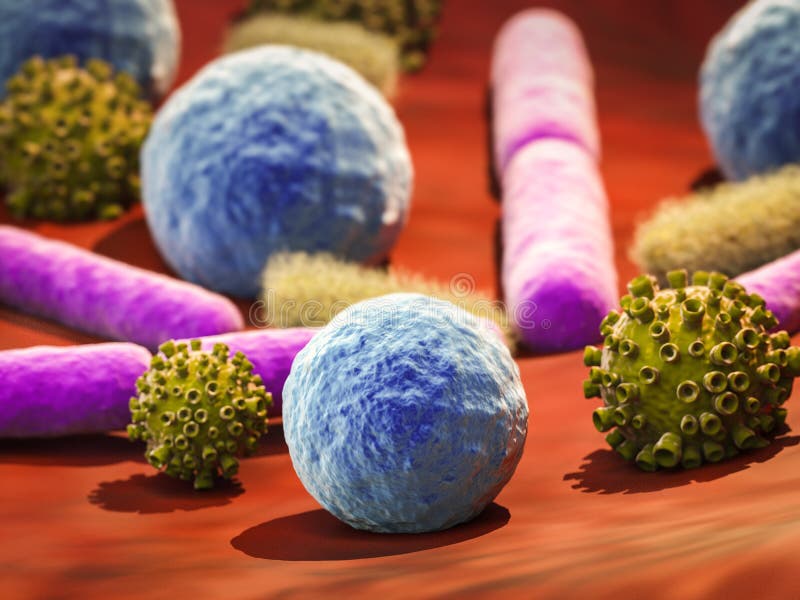 Células del virus y de las bacterias en vena