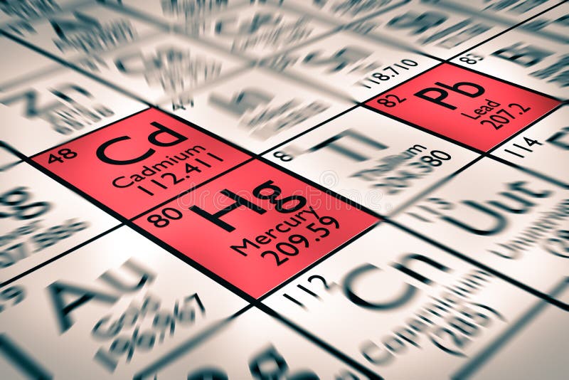 Céntrese en elementos químicos del cadmio, de la ventaja y del mercurio