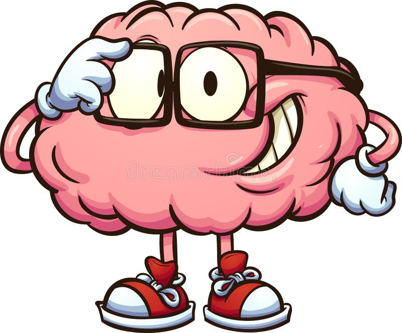 Cérebro Nerdy dos desenhos animados com vidros ilustração do vetor Cérebro Nerdy dos desenhos animados com vidros ilustração do vetor