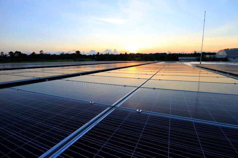 Solar PV Rooftop System with Beautiful and colorful Sunset Sky. Solar PV Rooftop System with Beautiful and colorful Sunset Sky