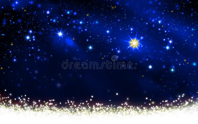 Céu noturno com estrelas coloridas e neve branca ilustração do vetor Céu noturno com estrelas coloridas e neve branca ilustração do vetor