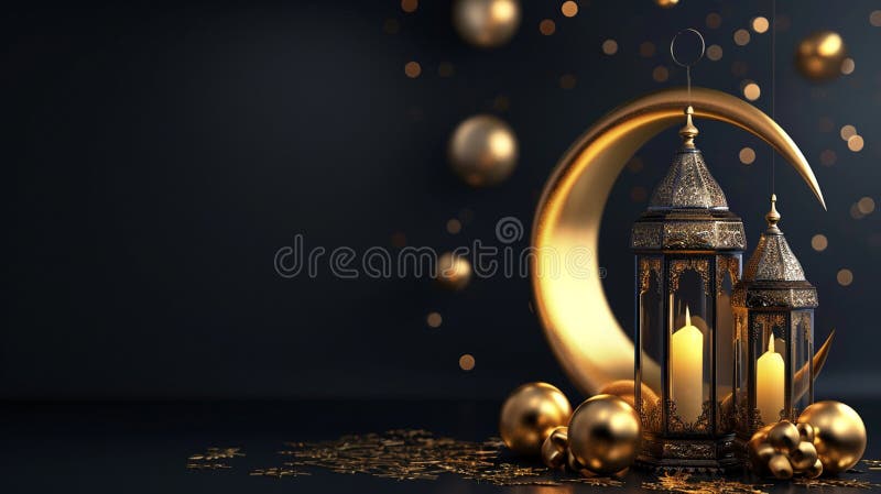 Círculo de ouro e canhões da lua de ramadã. ai generativo ilustração royalty free