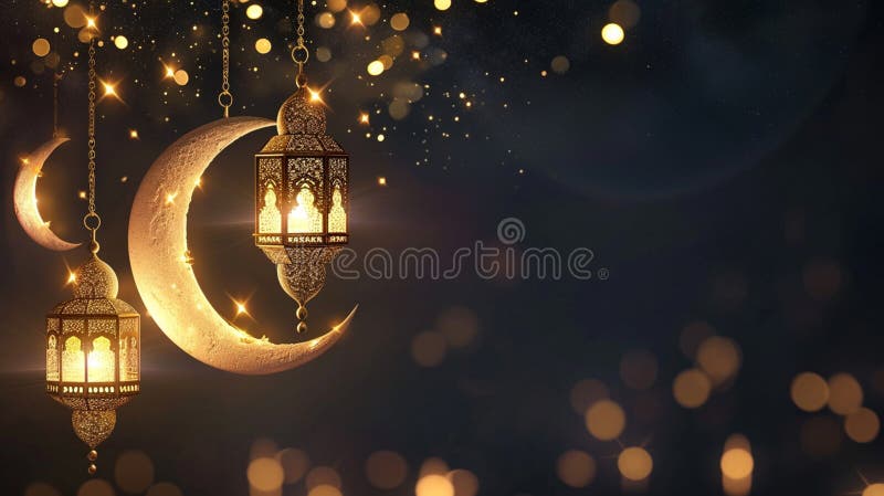 Círculo de ouro e canhões da lua de ramadã. ai generativo ilustração stock