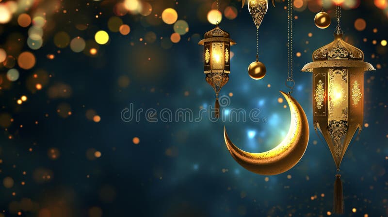 Círculo de ouro e canhões da lua de ramadã. ai generativo ilustração royalty free