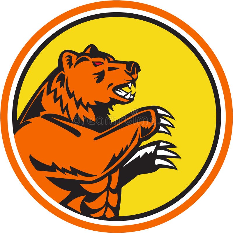 Círculo do lado do urso pardo de Califórnia retro ilustração do vetor Círculo do lado do urso pardo de Califórnia retro ilustração do vetor
