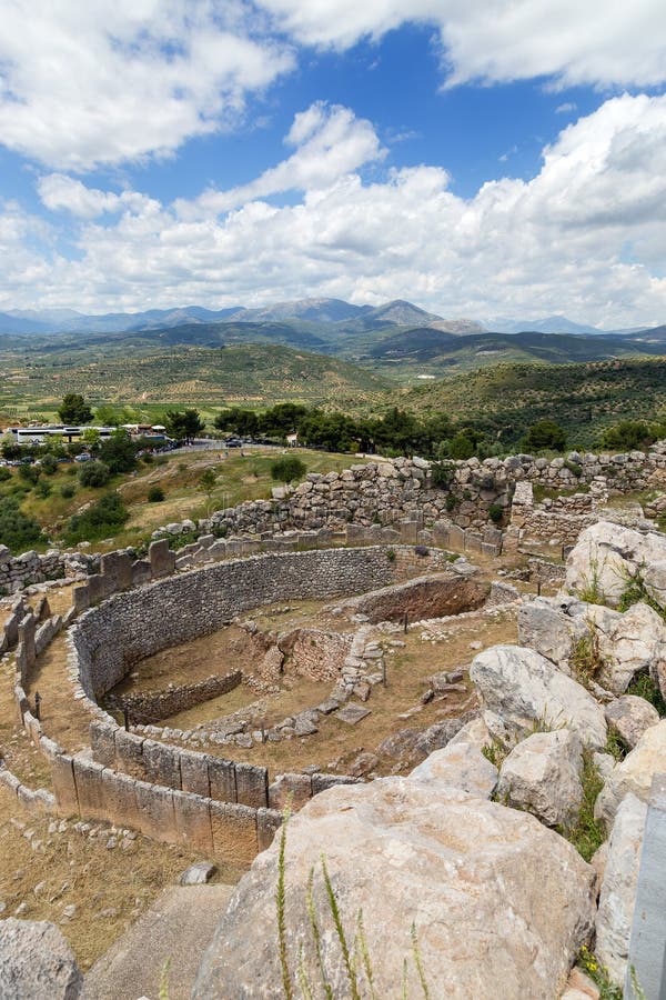 Grave Circle A in Mycenae is a 16th century BC royal cemetery situated to the south of the Lion Gate, the main entrance of the Bronze Age citadel of Mycenae, southern Greece. This burial complex was initially constructed outside the fortification walls of Mycenae, but was ultimately enclosed in the acropolis when the fortifications were extended during the 13th century BC. Grave Circle A in Mycenae is a 16th century BC royal cemetery situated to the south of the Lion Gate, the main entrance of the Bronze Age citadel of Mycenae, southern Greece. This burial complex was initially constructed outside the fortification walls of Mycenae, but was ultimately enclosed in the acropolis when the fortifications were extended during the 13th century BC.