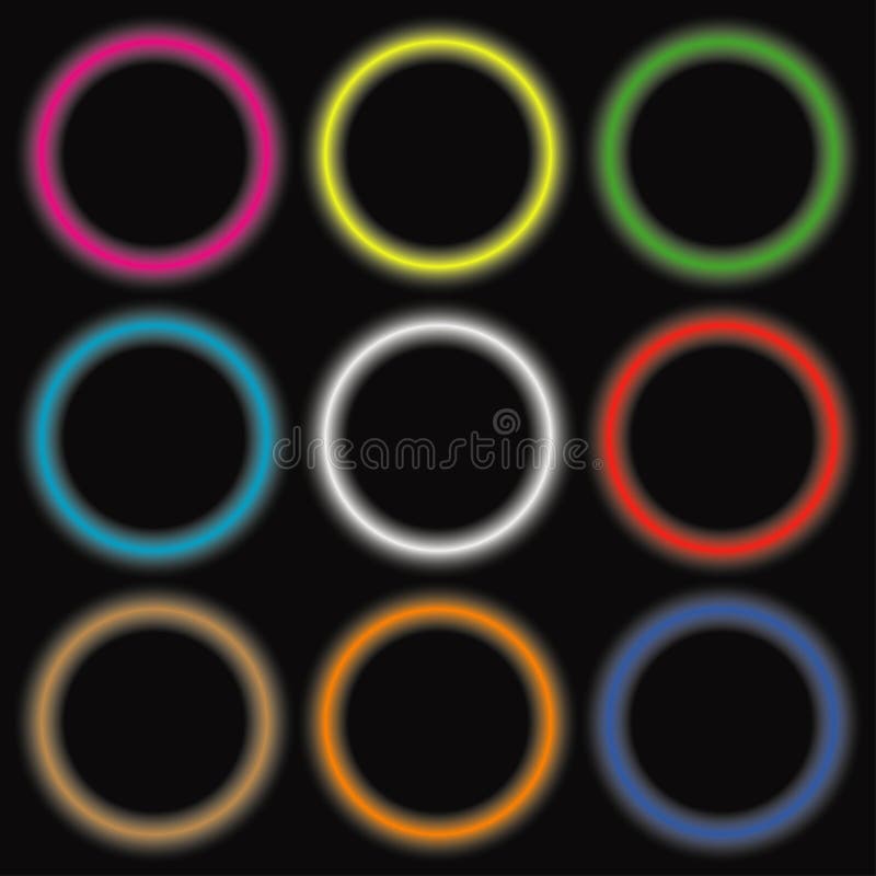 Círculos coloridos do néon Bandeiras arredondadas luz de incandescência abstratas Vetor ilustração do vetor Círculos coloridos do néon Bandeiras arredondadas luz de incandescência abstratas Vetor ilustração do vetor