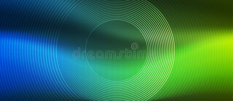 Círculos de concentração tecnológica vetorial em faixa de fundo verde e azul gradiente